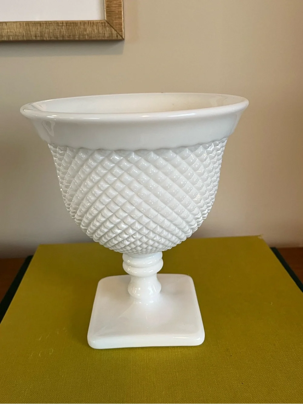 White Textured Pedestal Vase - Milk Glass Look
